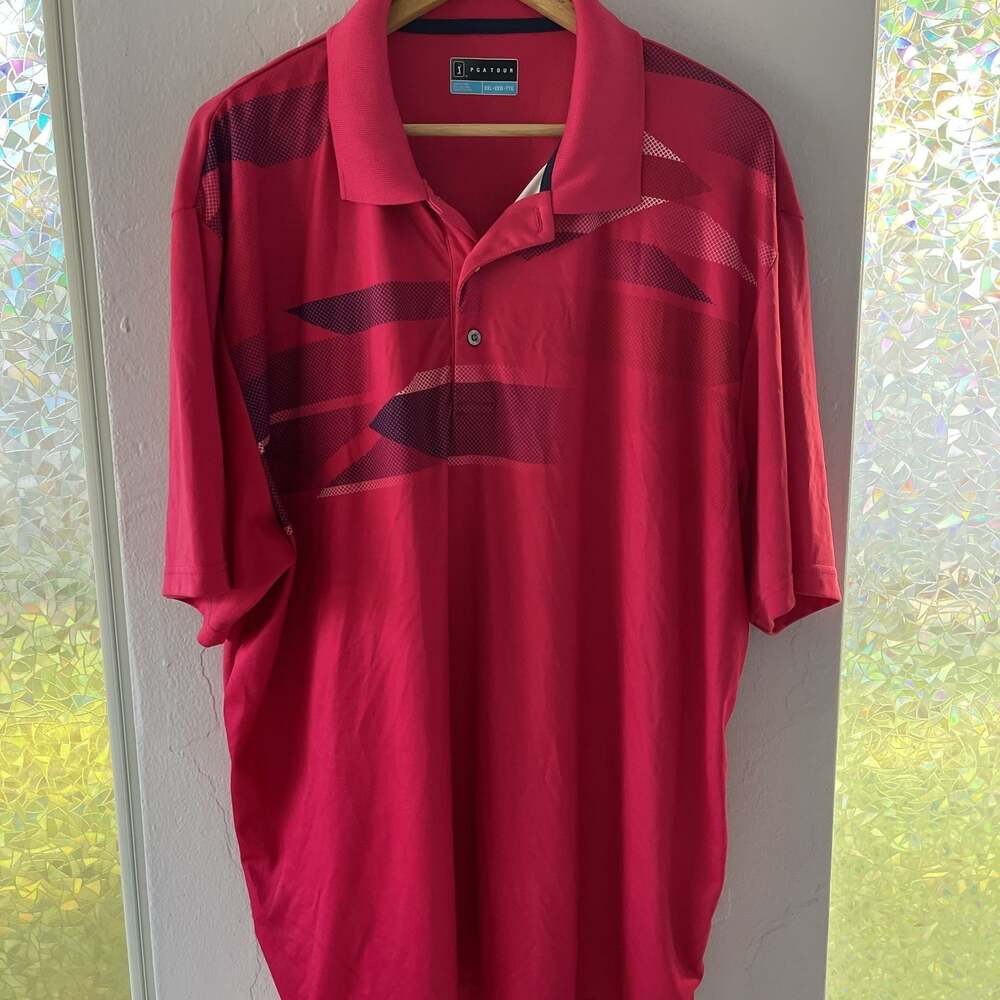 PGA Tour Men's Performance Golf Polo Shirt - XXL, Hot Pink Geometric Print